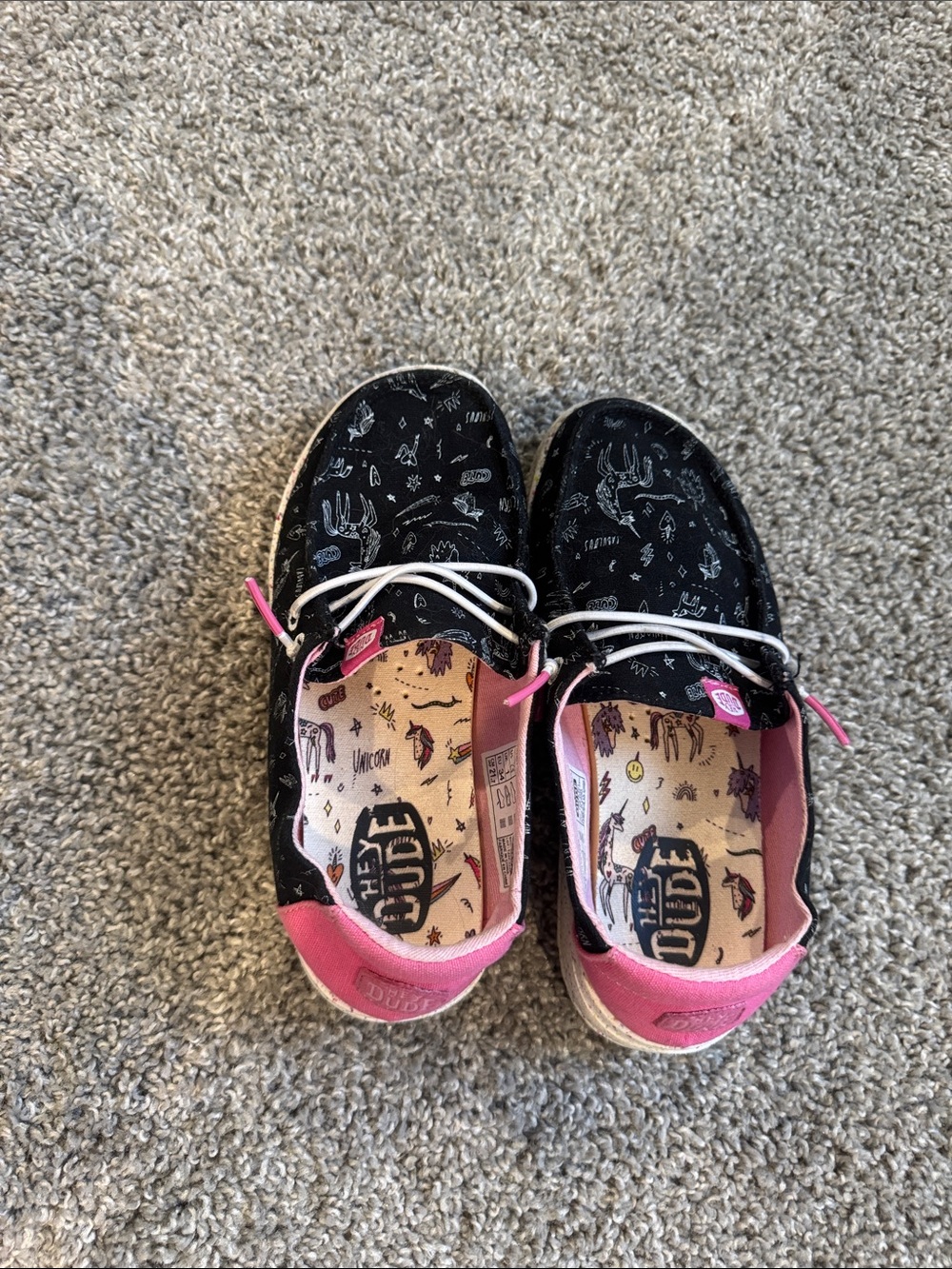 Hey Dude Kids Black Slip-On Sneakers with Pink Accents-only warn 2x